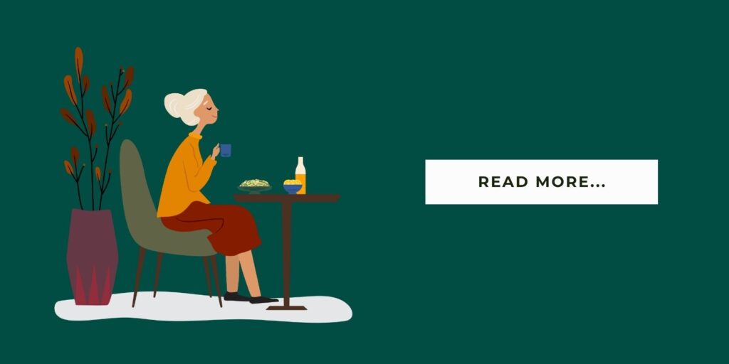 Blog Header Illustration senior enjoying a meal and it says 'read more'