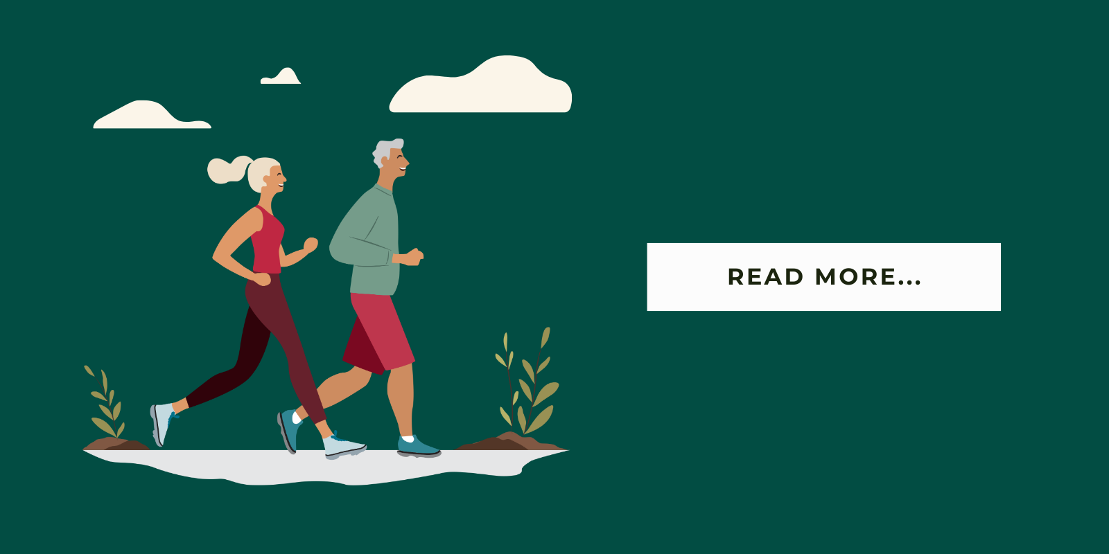 An illustration of two seniors jogging with a button that says, "Read More..."